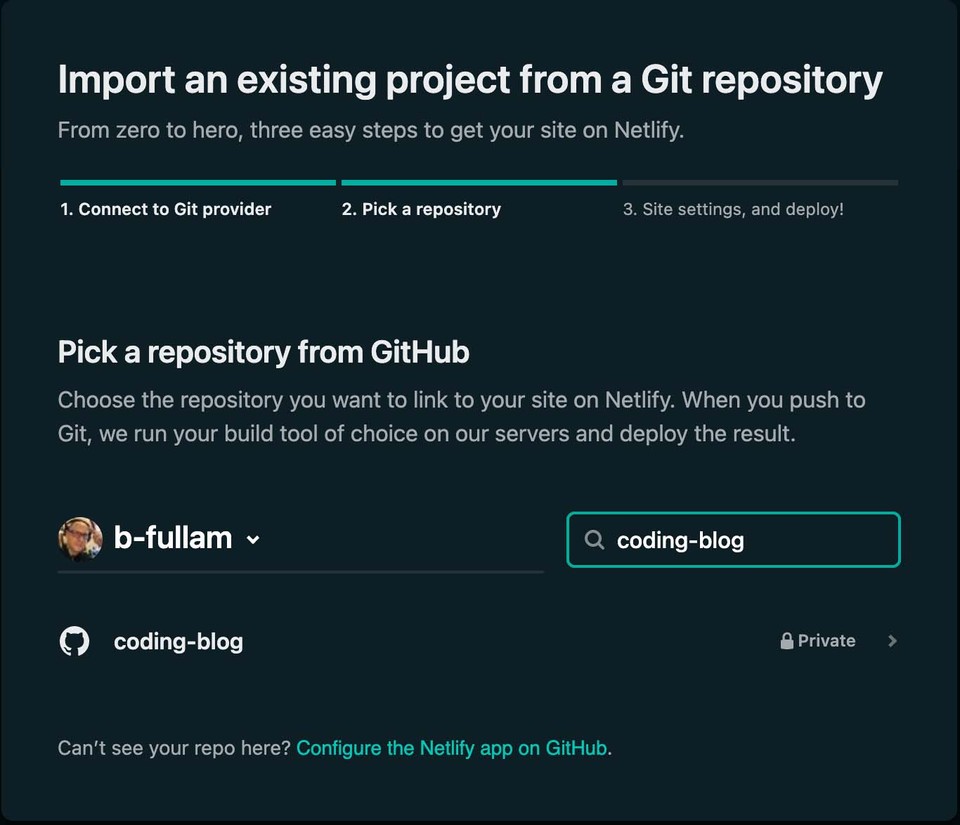 Select Github repository